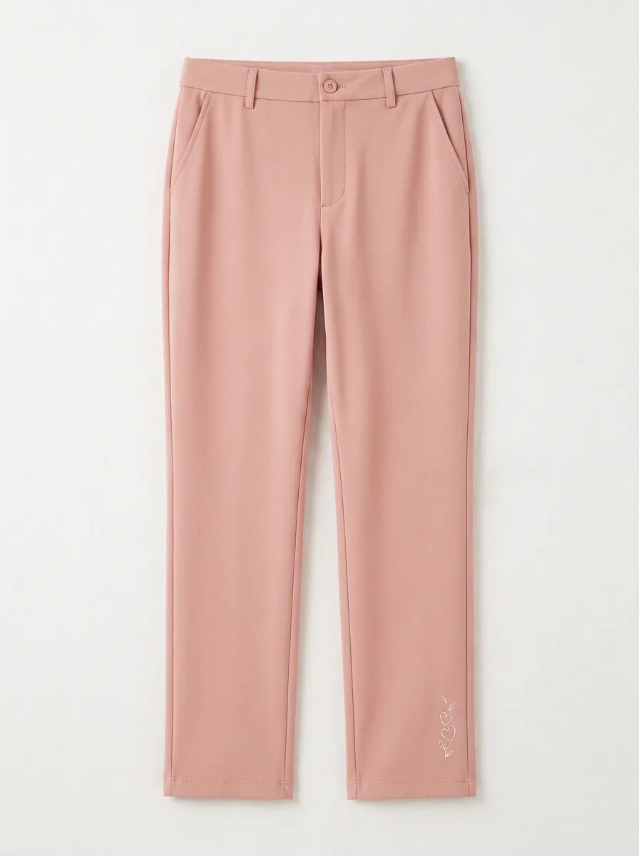 Women's Classic Comfort Heart Vine Printed Mid Rise Straight Leg Pants