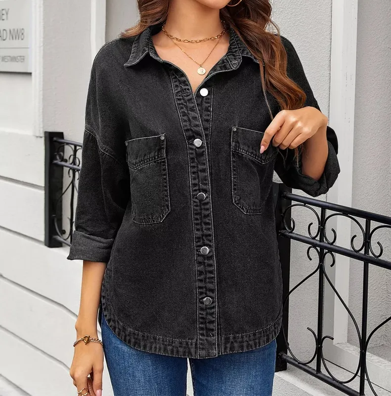 Button-Up Long-Sleeve Denim Shirt