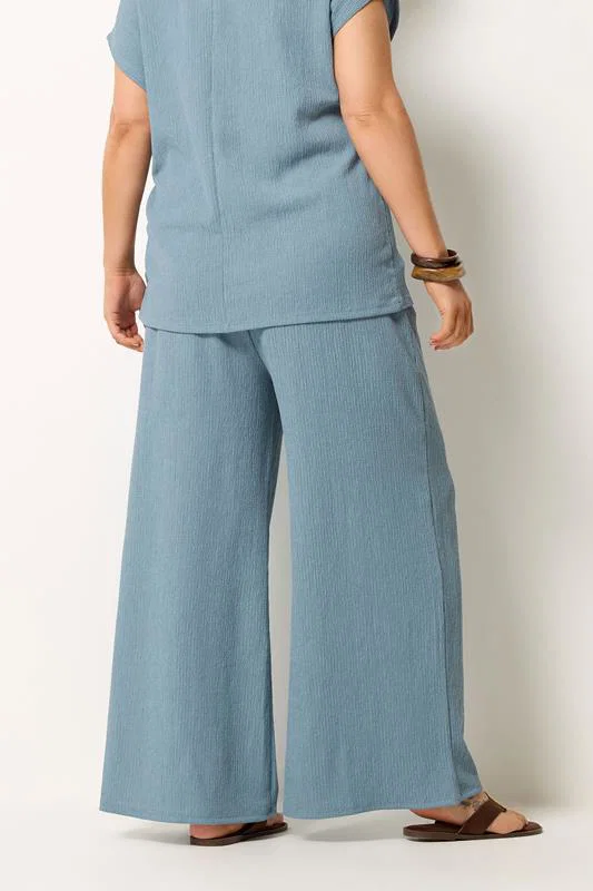Blue Wide Leg Textured Trousers detail 2