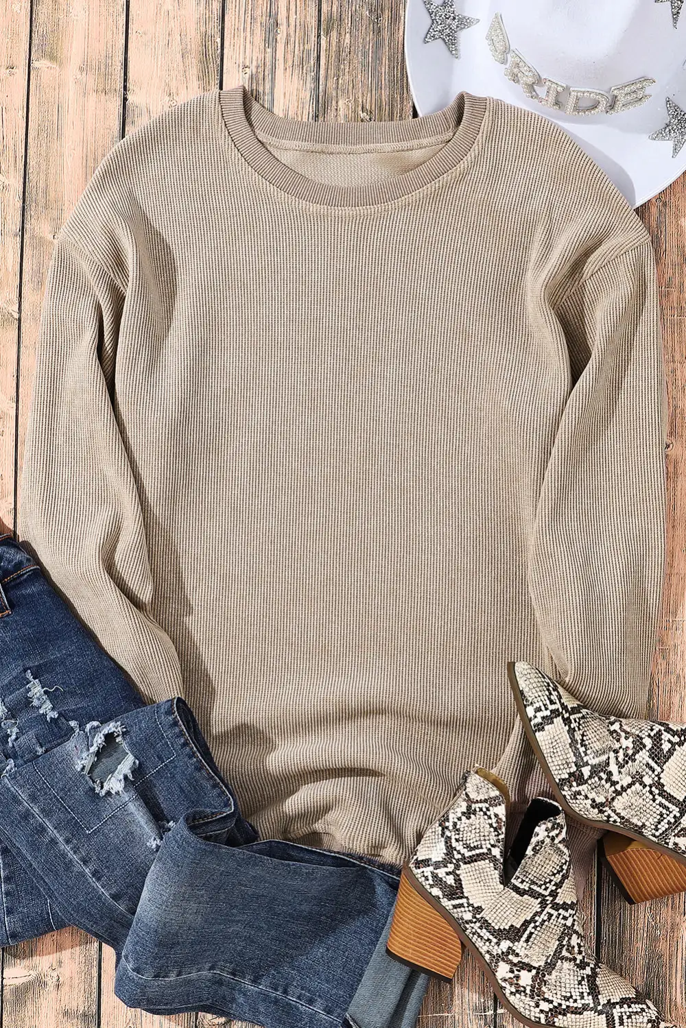 Relaxed Ribbed Crewneck Sweatshirt