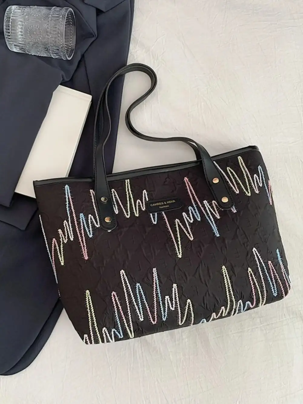 Contrast PU Leather Tote Bag