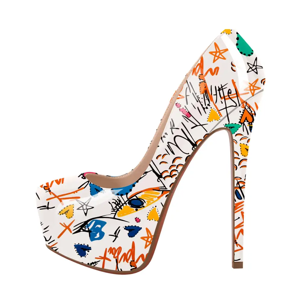 Statement Patent Finish Round Toe Platform Stiletto Pumps
