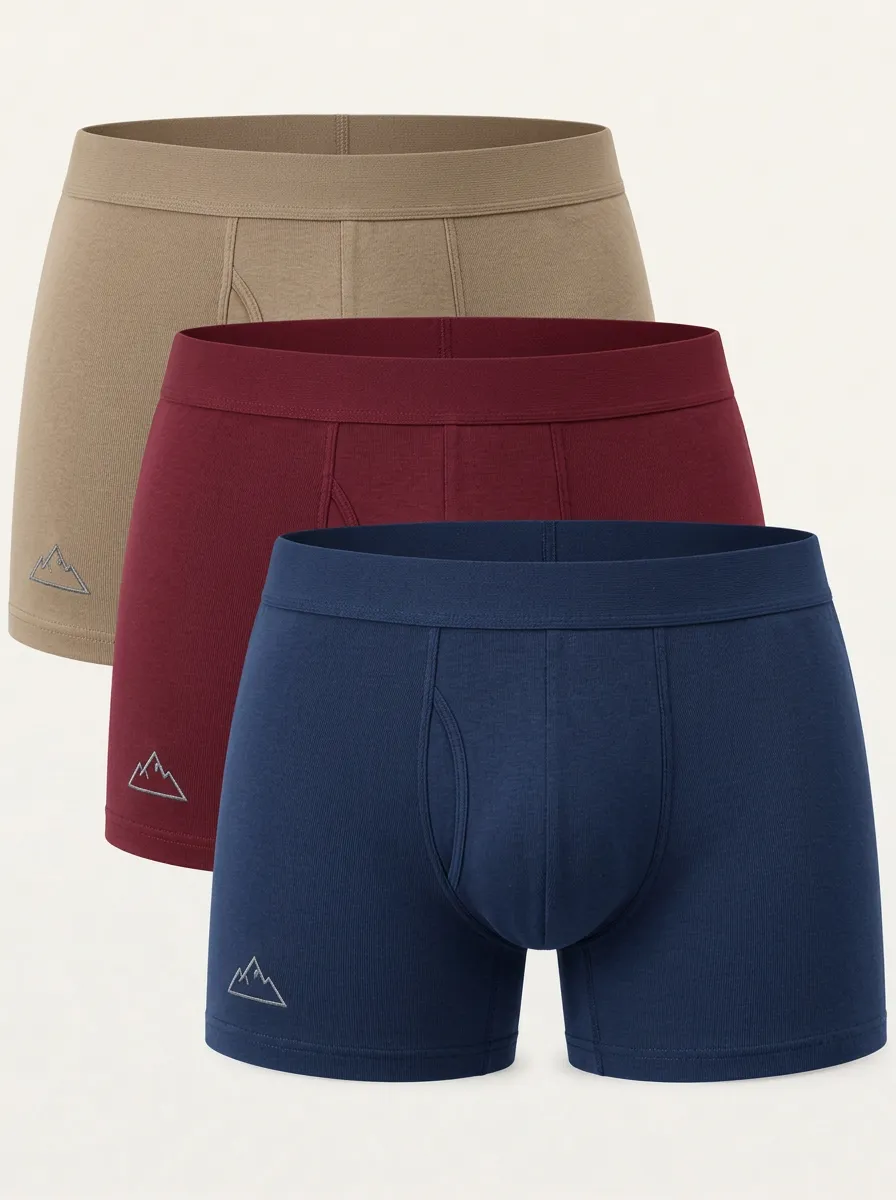 Men's Cotton Boxer Briefs with Mountain Motif Print — Comfort Three Pack