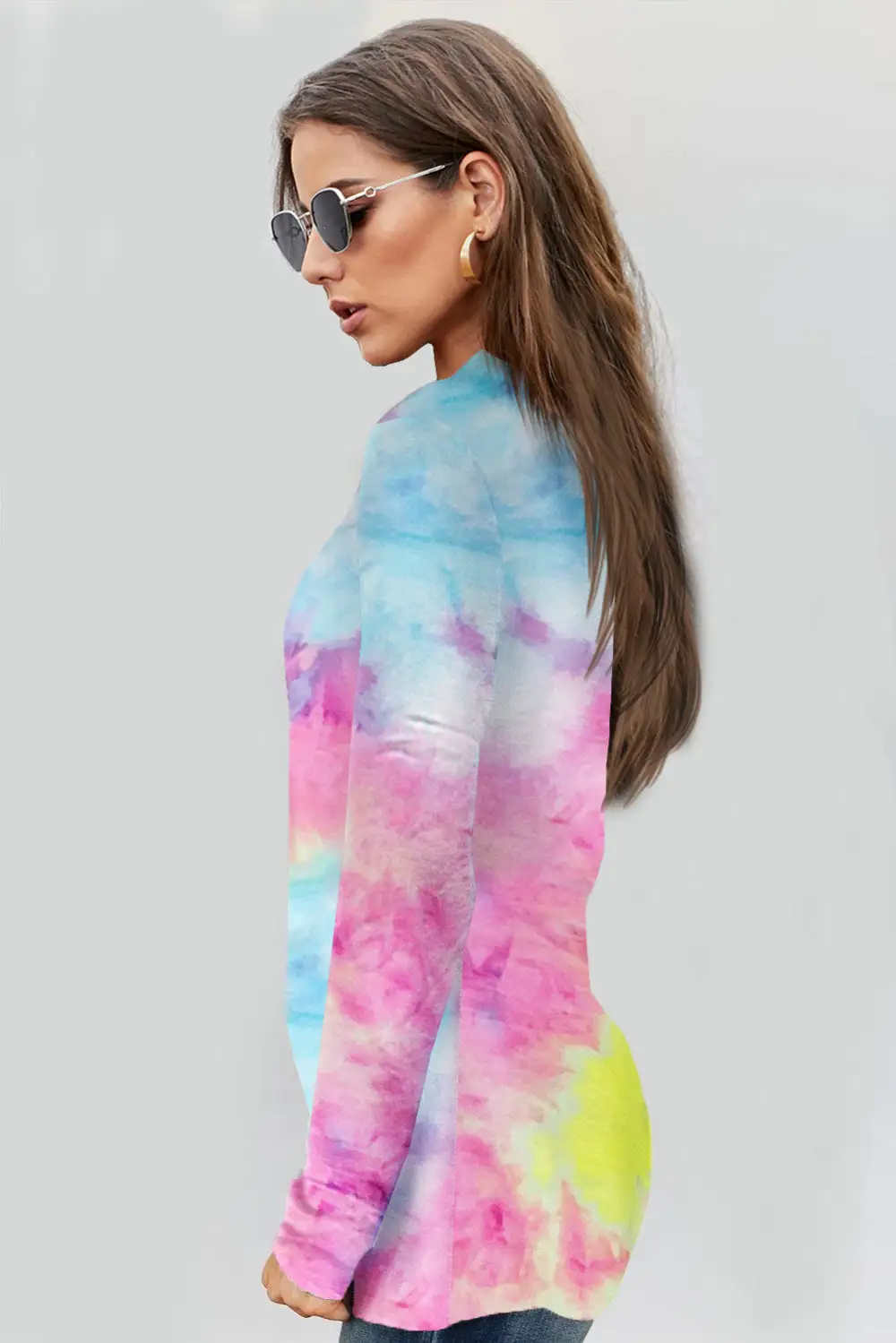 Tie Dye Print Zipper Top
