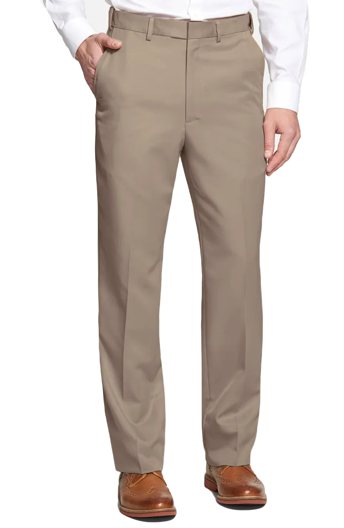 Poplin Flat Front Pleated Front Short Rise Relaxed Fit Trousers