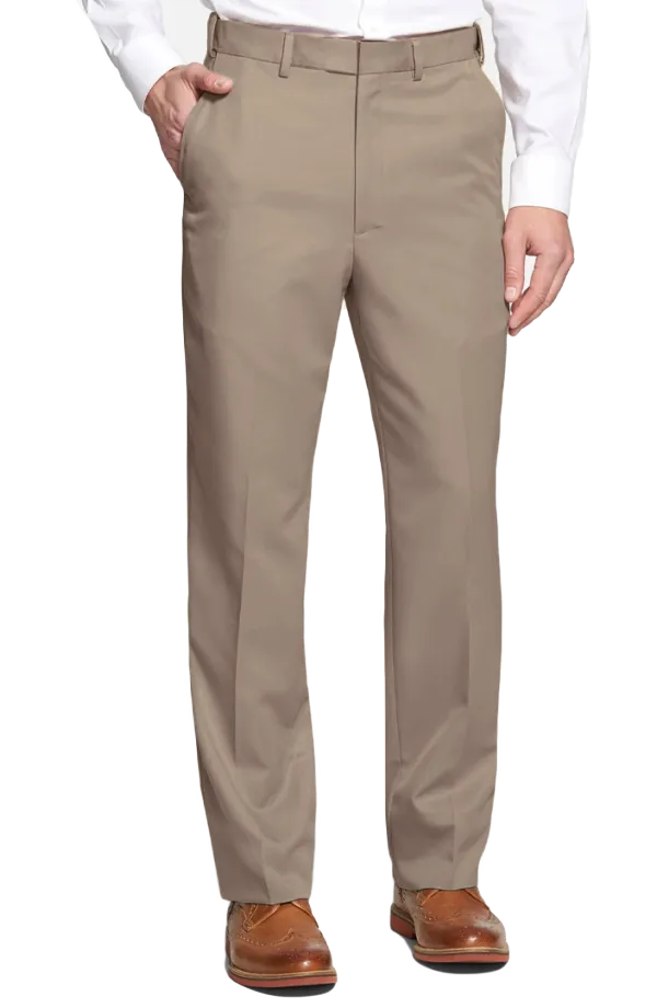 Poplin Flat Front Pleated Front Short Rise Relaxed Fit Trousers