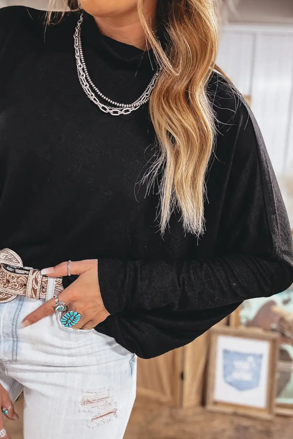 Solid Relaxed Viscose Blend Long Sleeve Top