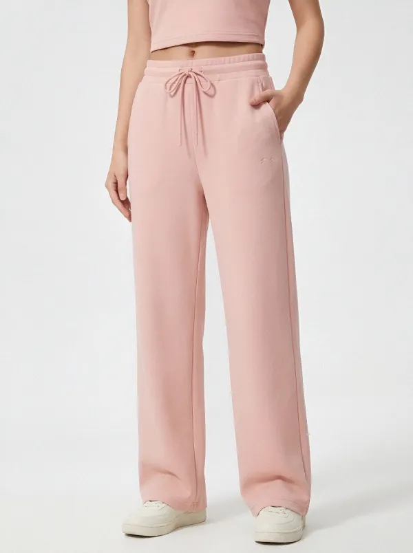 Women's Minimalist Beige Solid Color Embroidered Wide Leg Sweatpants