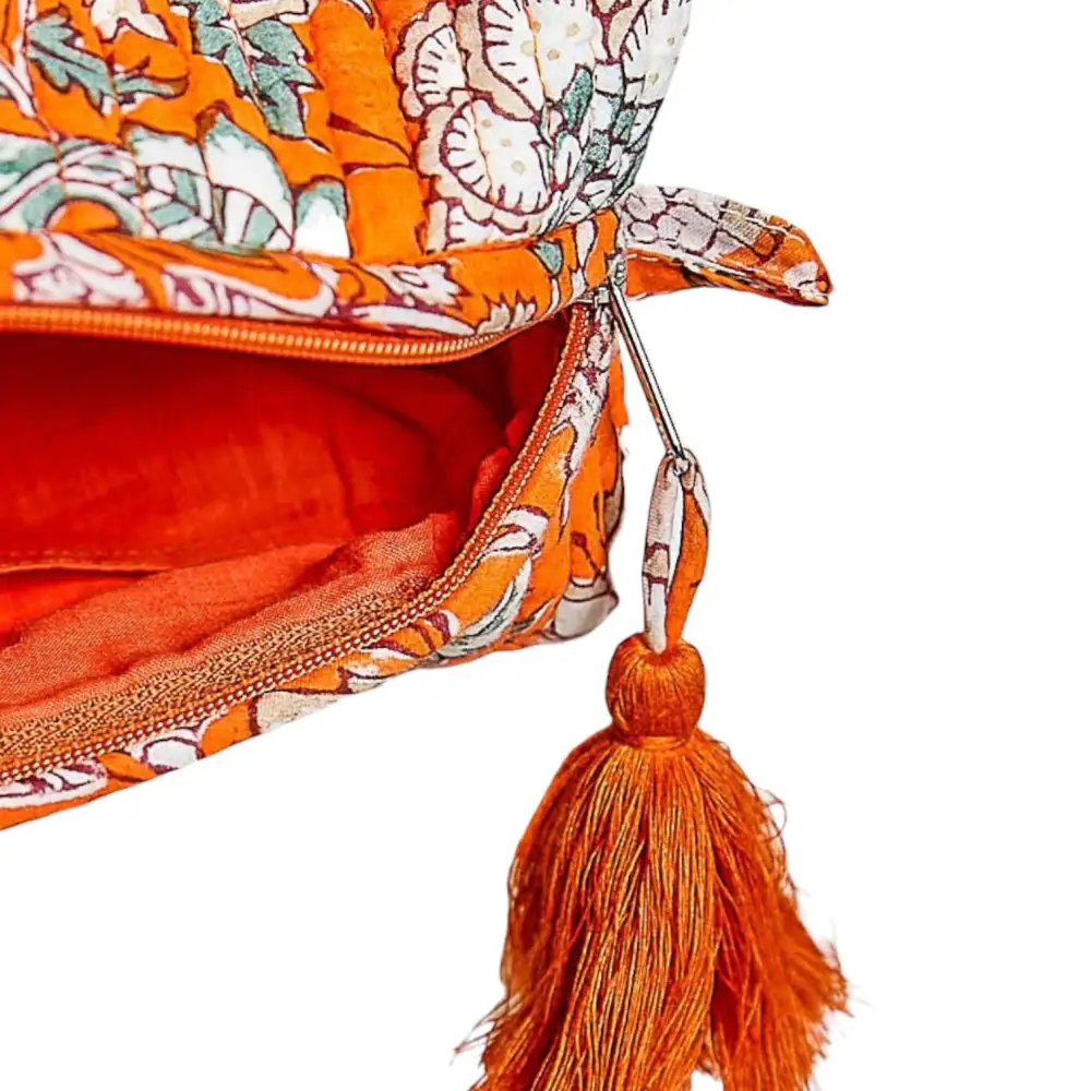 Orange Floral Quilted Pouch