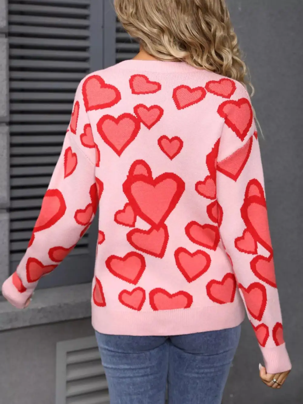 Textured Valentine's Day Heart Crew Neck Sweater
