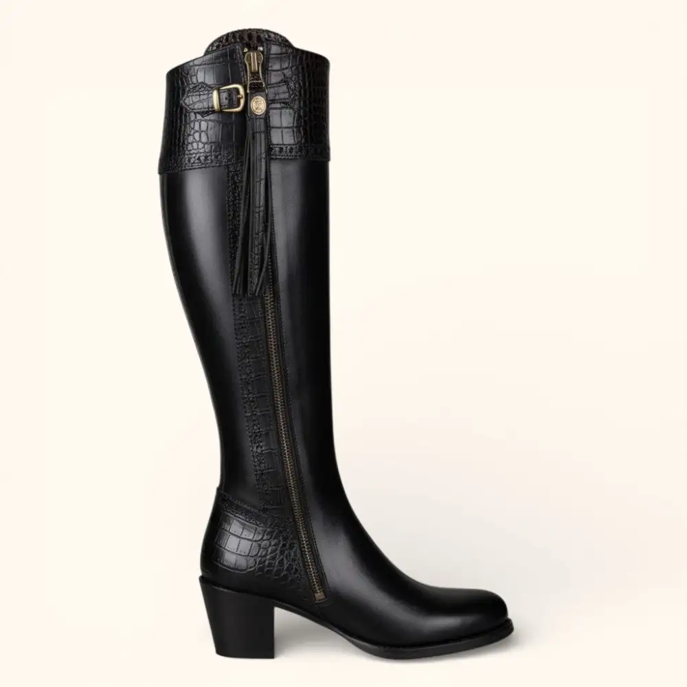 Relaxed Everyday Mock Croc Tall Riding Boots