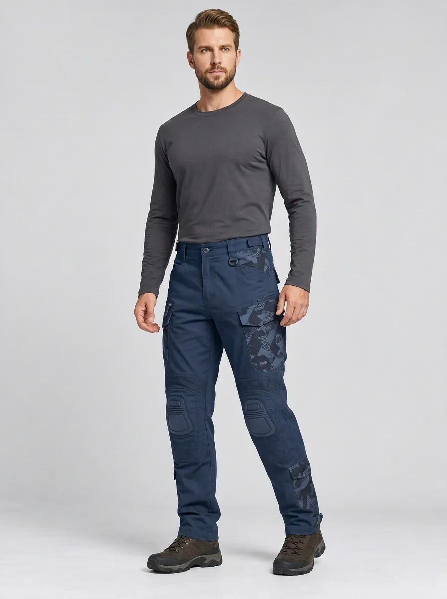 Men's Charcoal Grey Geometric Tactical Cargo Pants