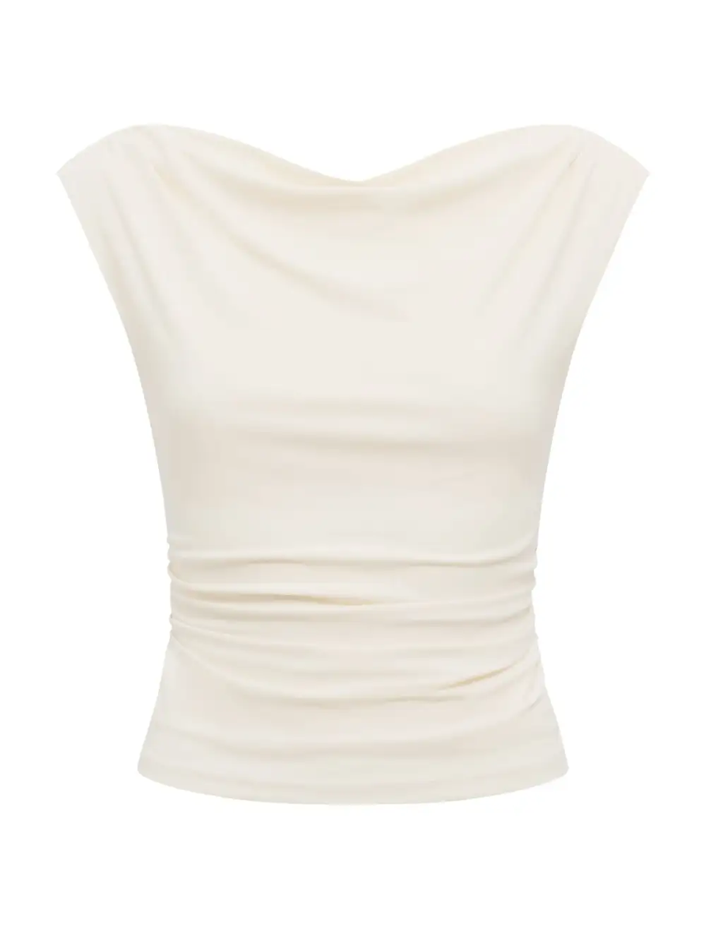 White Cowl Neck Ruched Drape Top