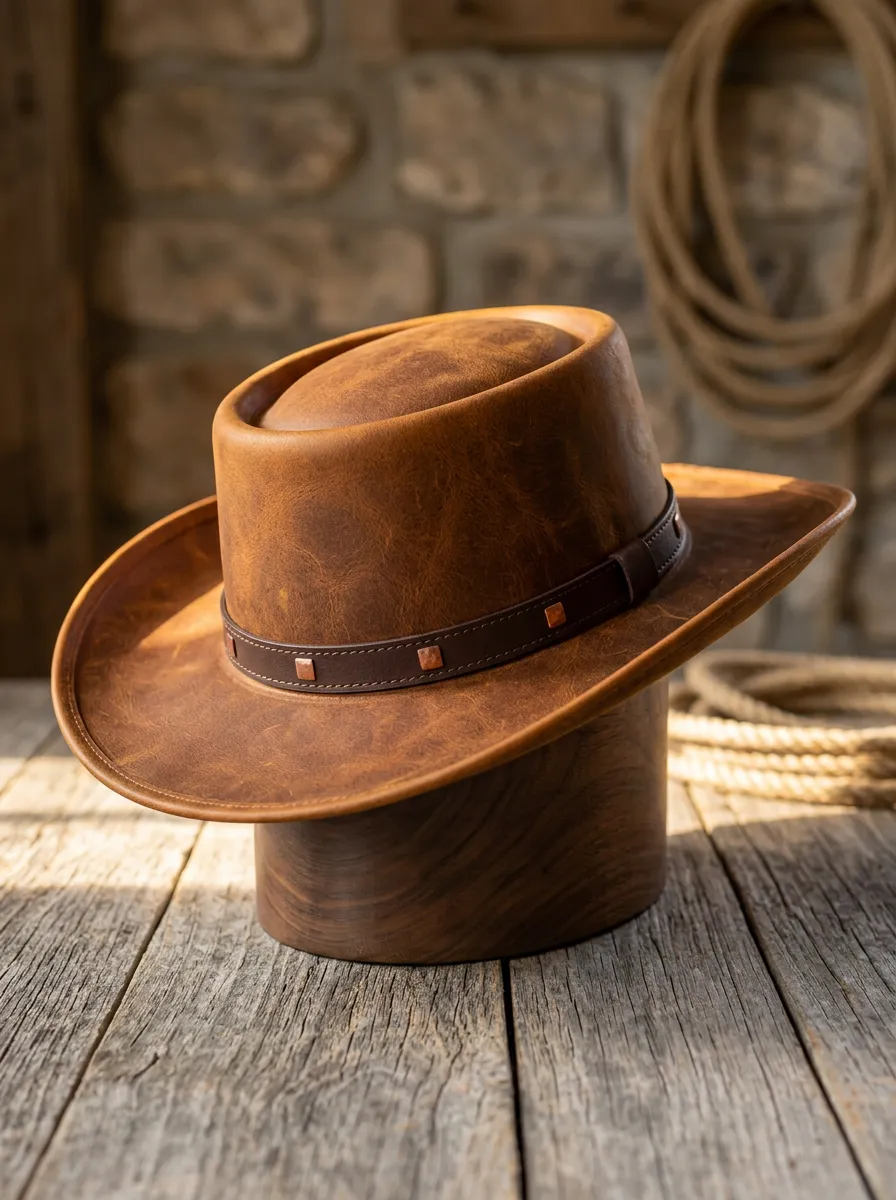 Unisex Stud Details Leather Western Cowboy Hat
