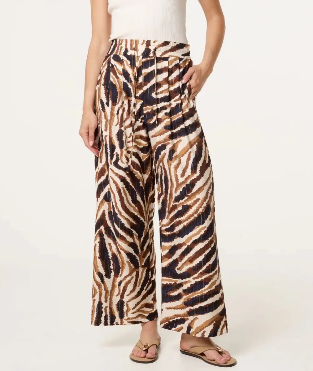 High Waist Wide Leg Print Animal Print Trousers