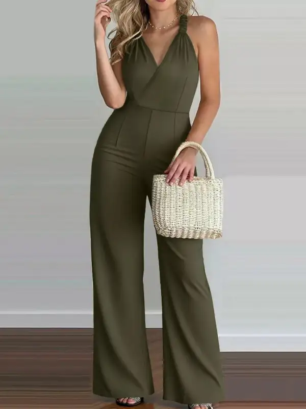Plus Size Smocked Wide Leg Jumpsuit