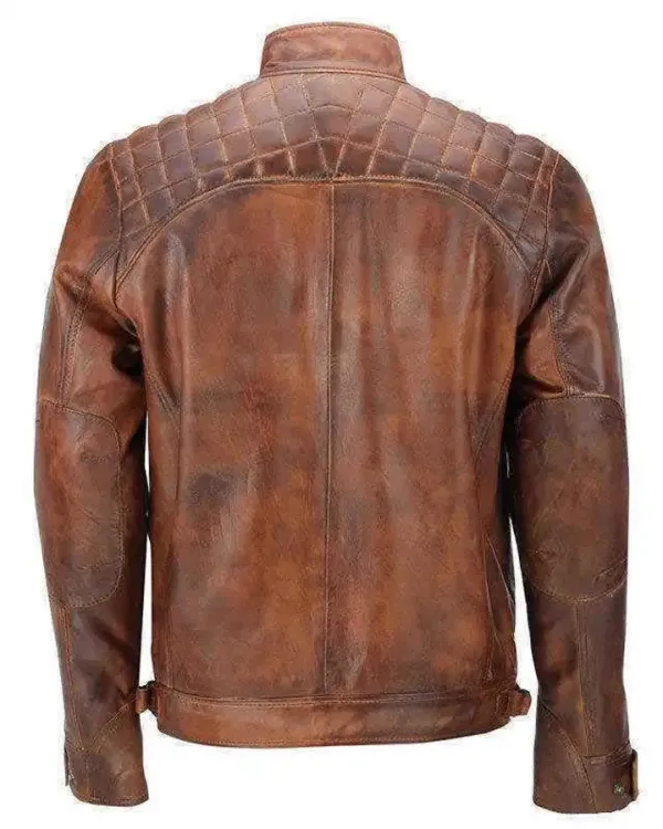 Diamond Quilted Zip Front Leather Jacket