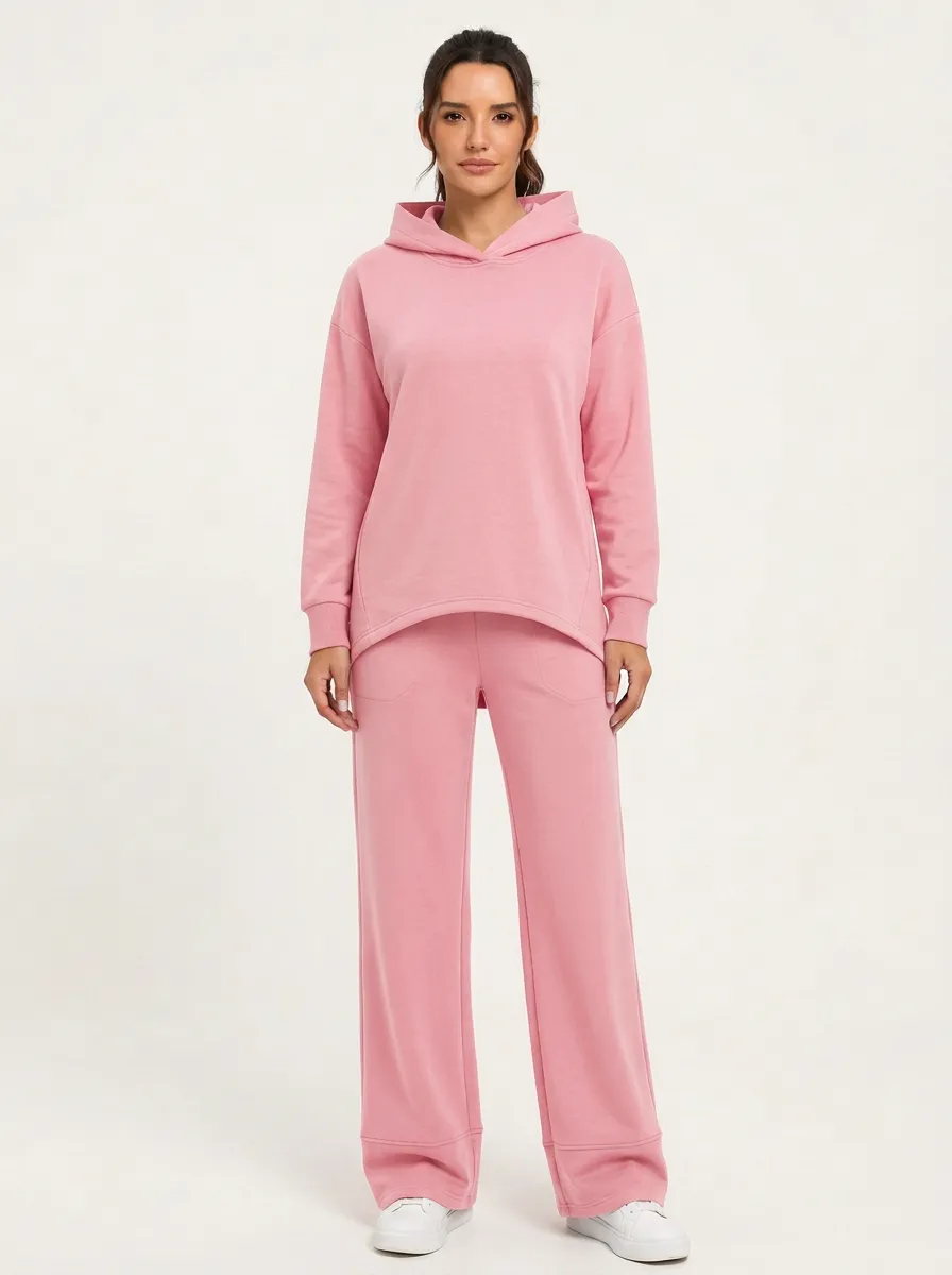 Women's Casual Solid Blue Long Sleeve Hoodie Pants Set