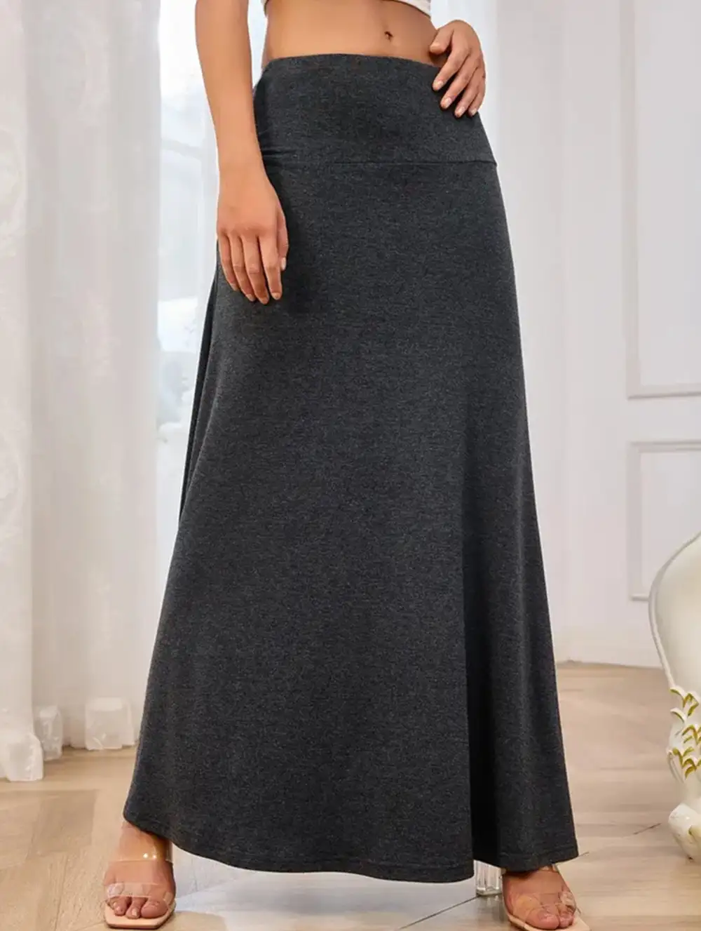 Knit High Waist Midi Skirt