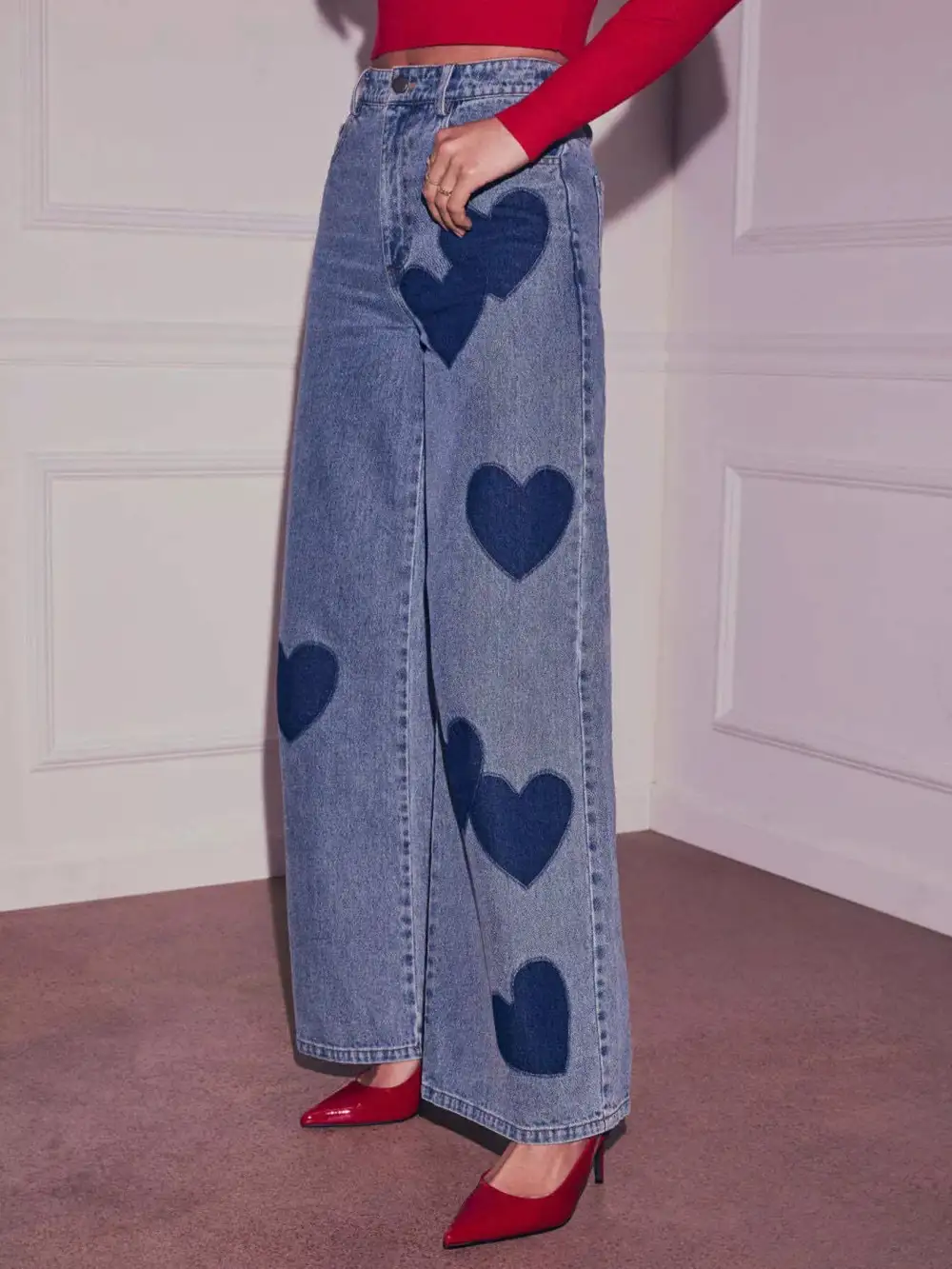 Women' Heart High Waist Wide Leg Jeans & Curvy Fits
