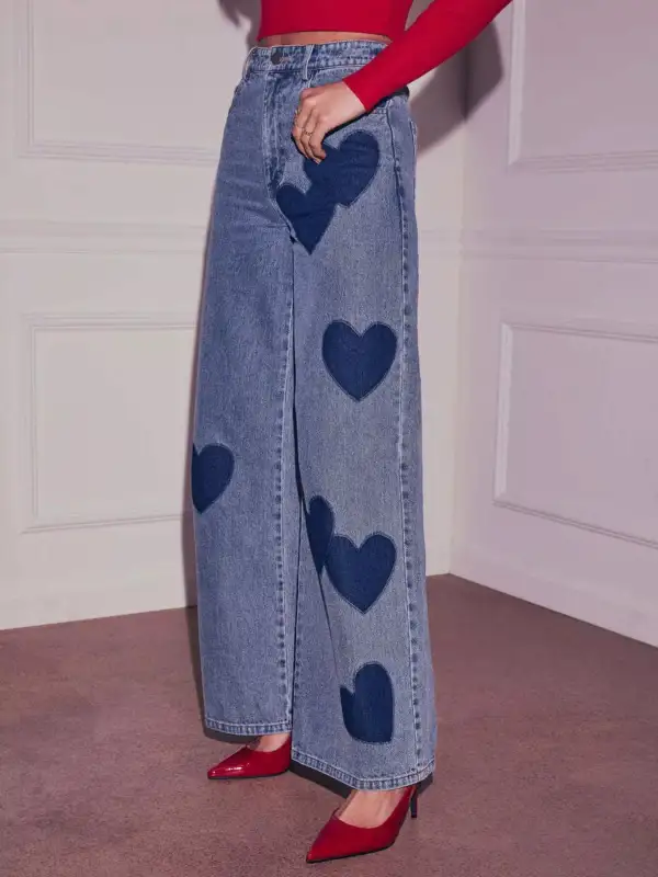 Women' Heart High Waist Wide Leg Jeans & Curvy Fits