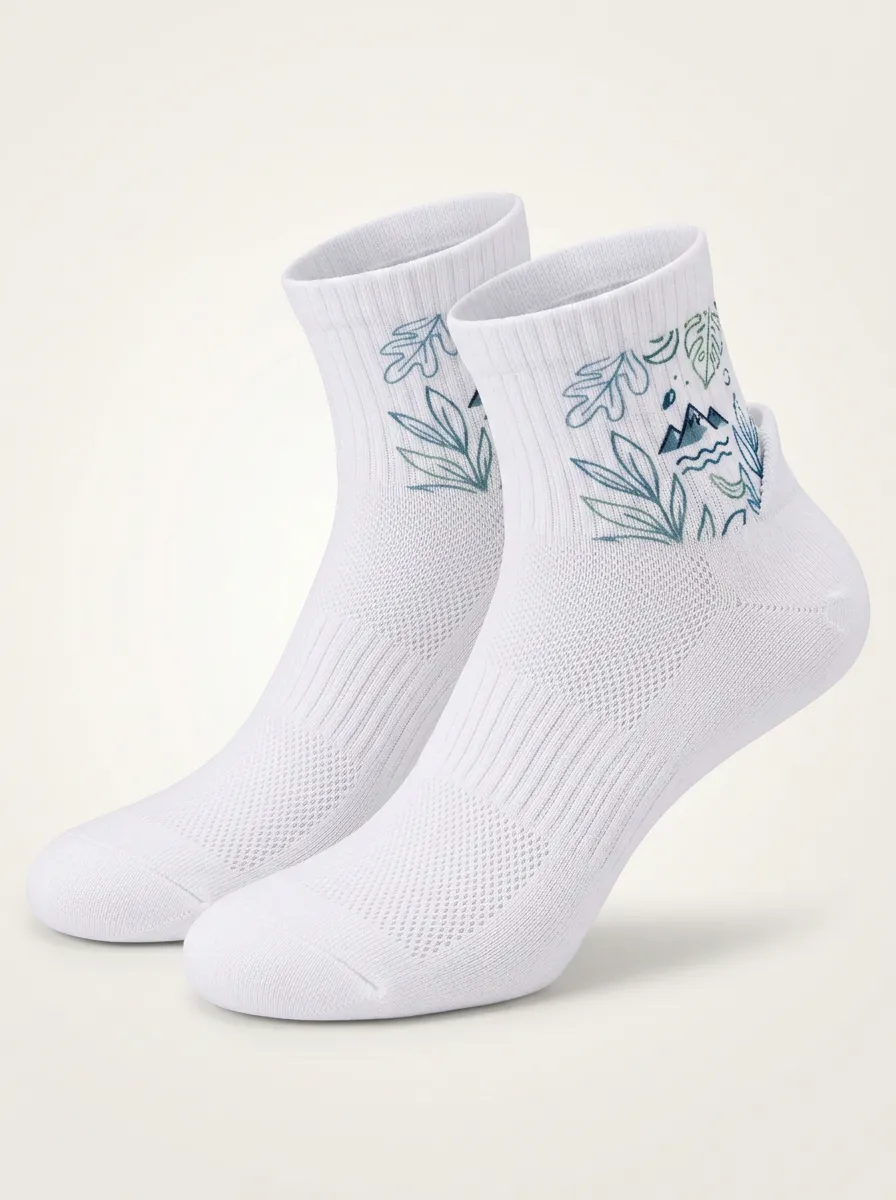 White Trail Mountain Leaf Graphic Performance Ankle Socks