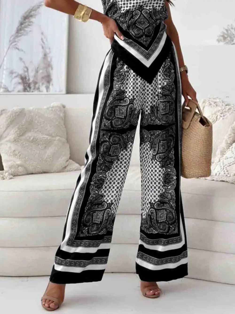 Printed Cami and Wide Leg Pants Set