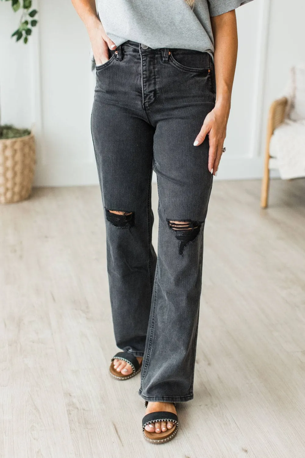 Wide Leg Distressed Jeans