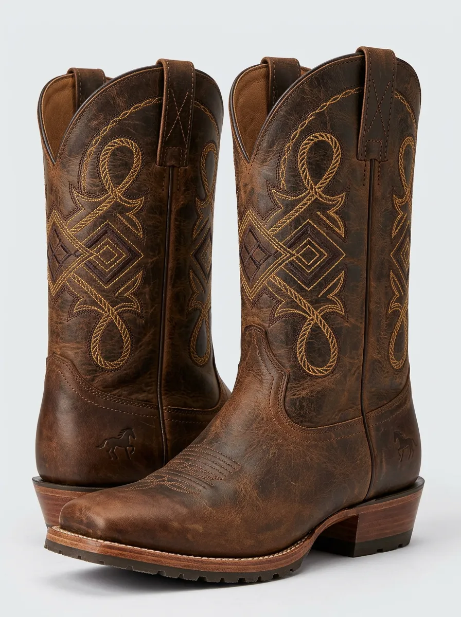 Trail Embroidered Leather-Look Trail Look Unisex Western Cowboy Boots