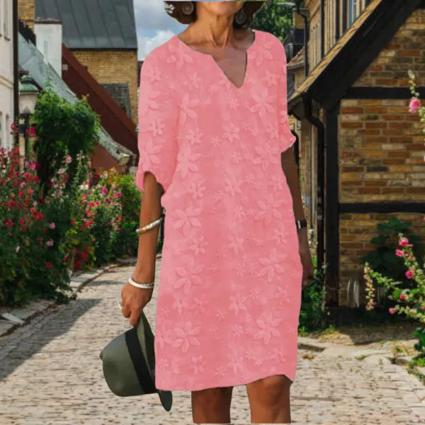 Women's V-Neck Short-Sleeve Floral Cape Midi Dress