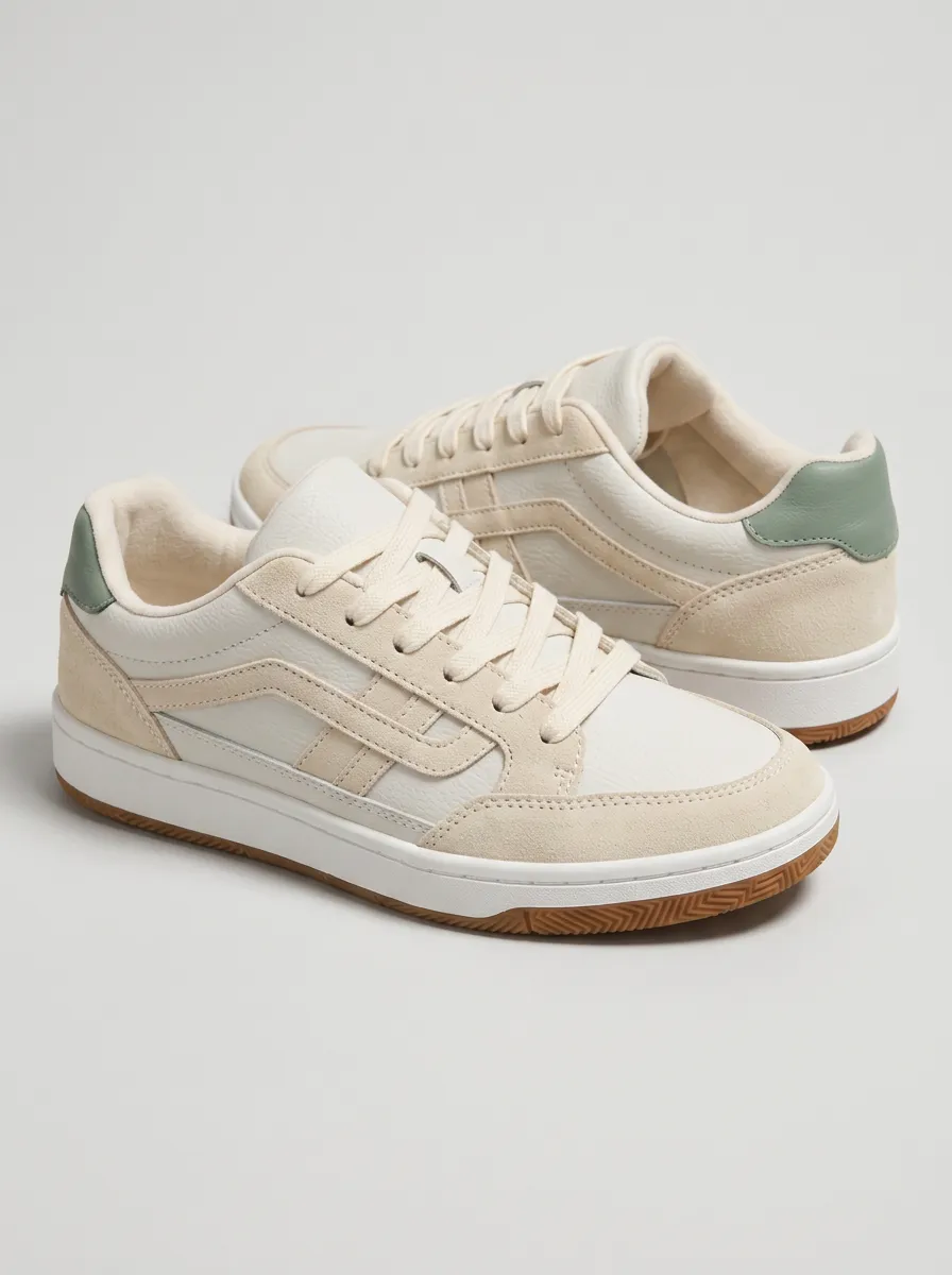 Women's Casual Beige Suede Paneled Printed Sneakers