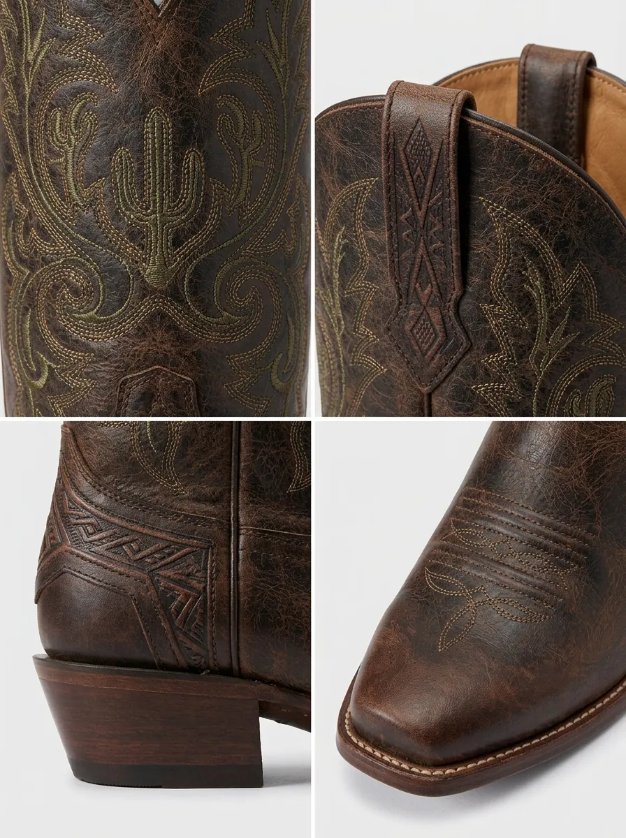 Men's Western Cowboy Cactus Embroidered Printed Western Boots