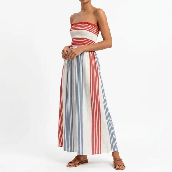 Striped Draped Lightweight Casual Dress