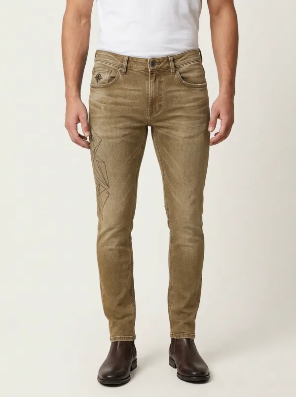 Men's Geometric Compass Printed Slim-Fit Jeans