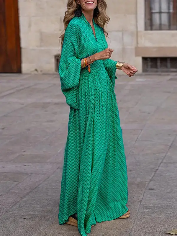 Raglan Pleated Sleeve Neck Maxi Dress