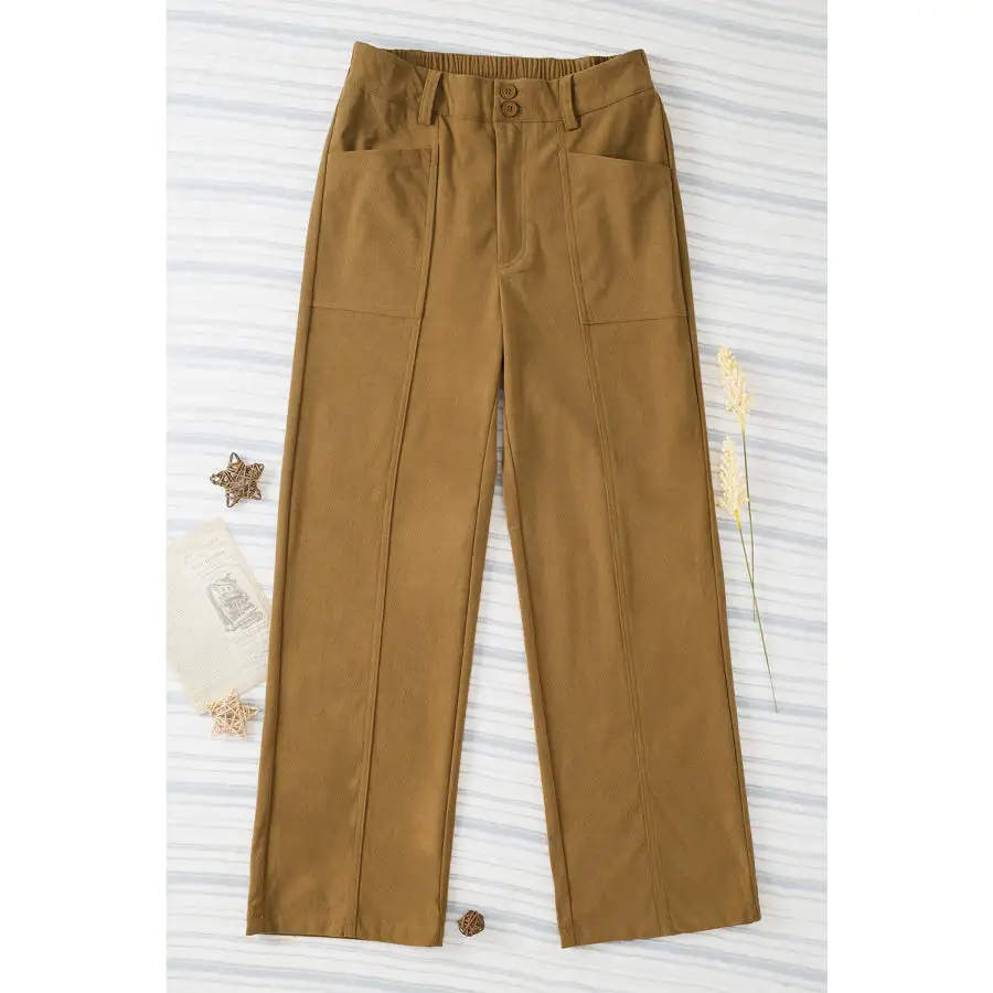 Half Elastic Waist Straight Pants
