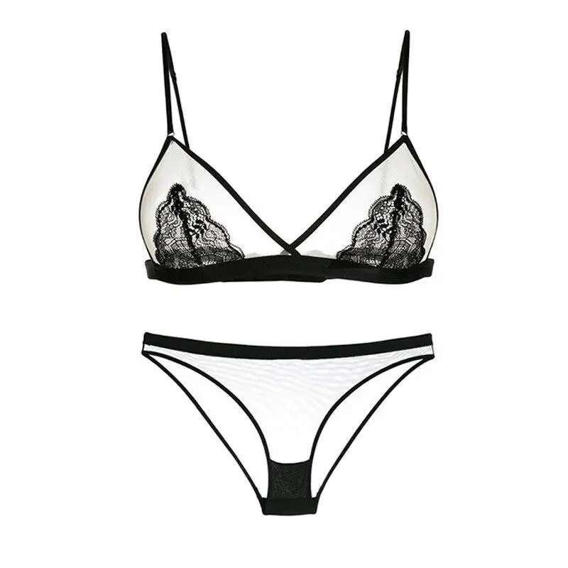 Sheer Lace Trim Lingerie Set