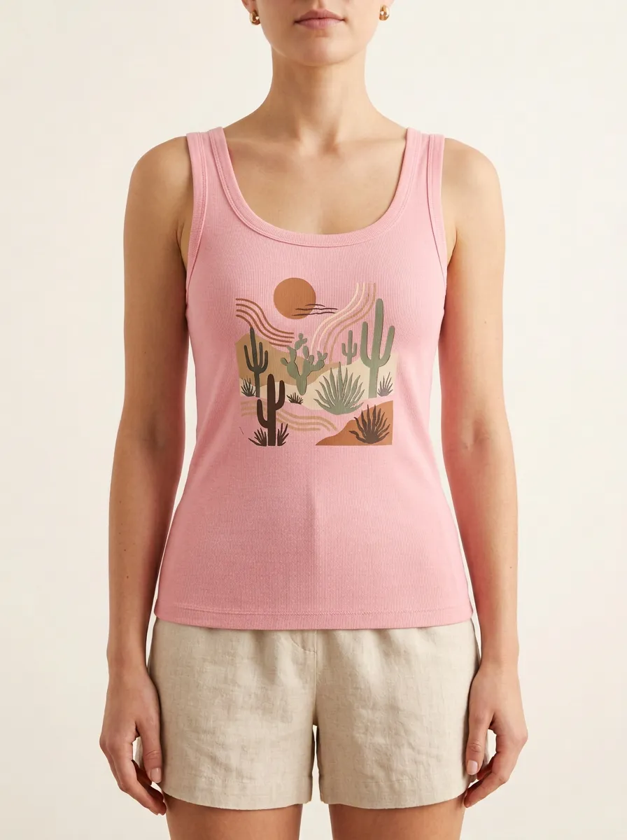 Cactus Sun Boho Built-In Bra Tank Top