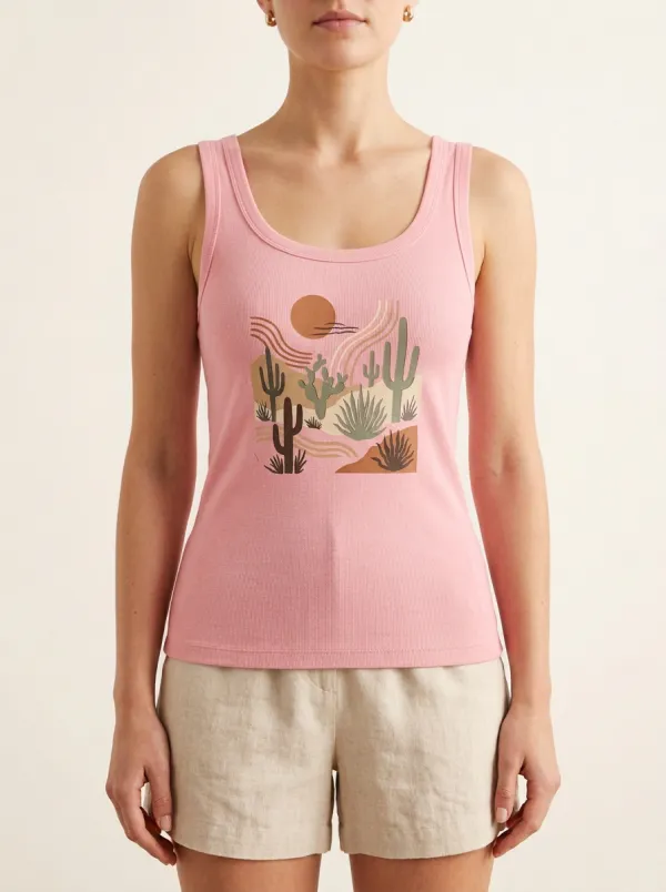 Cactus Sun Boho Built-In Bra Tank Top