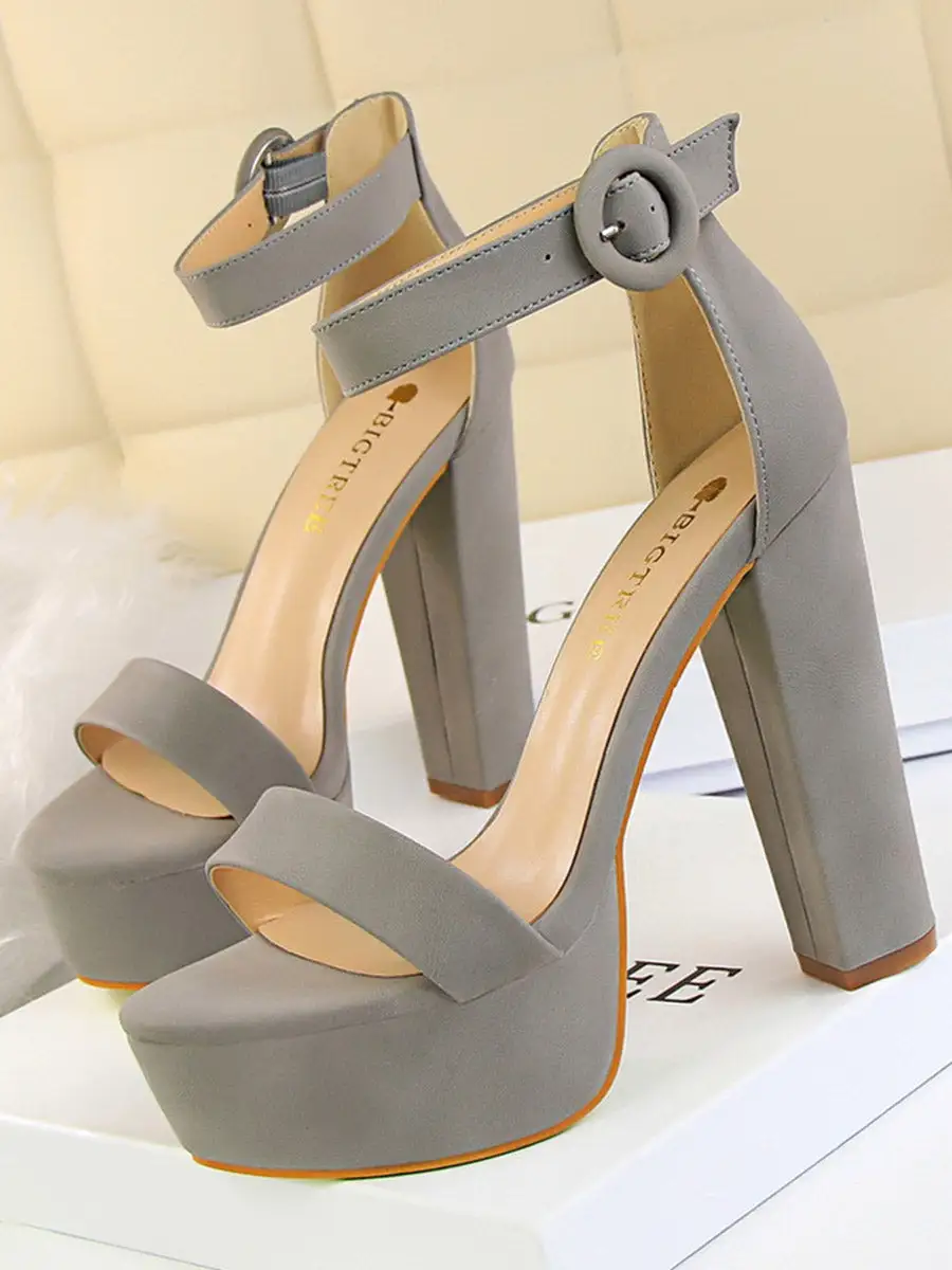 Buckle Peep-Toe Panel Detail Heeled Sandals