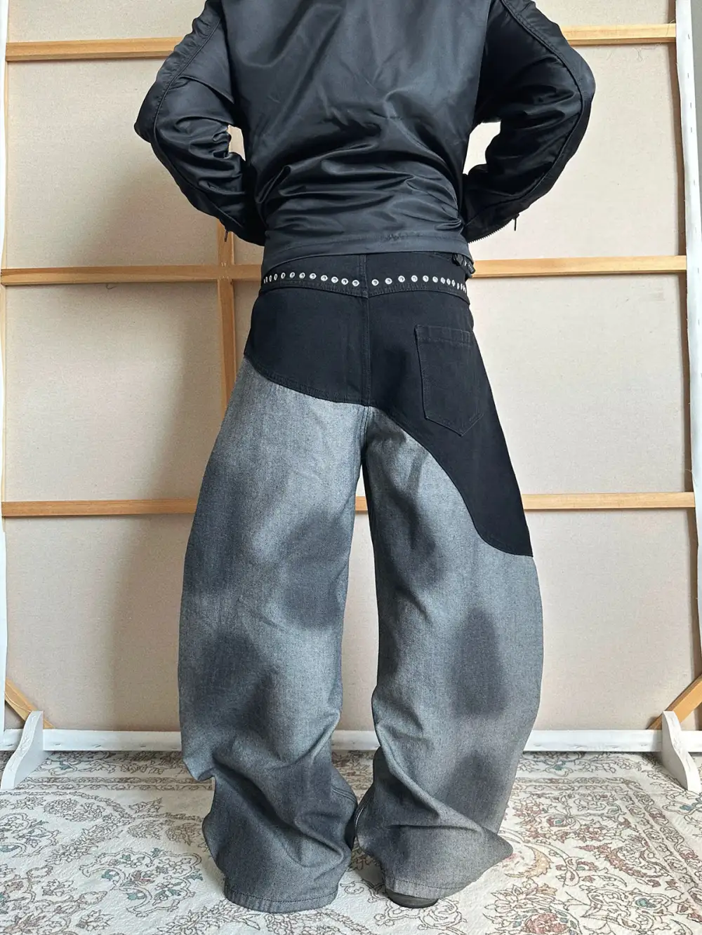 Wide-Leg Patchwork Contrast-Detail Pants
