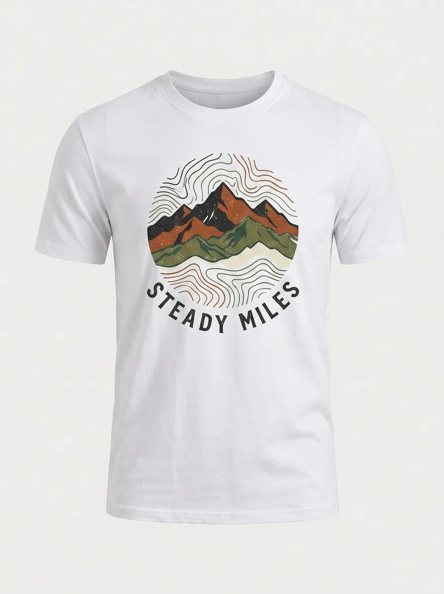 Unisex Hiking Lover Steady Miles Mountain Topographic Printed T-shirt