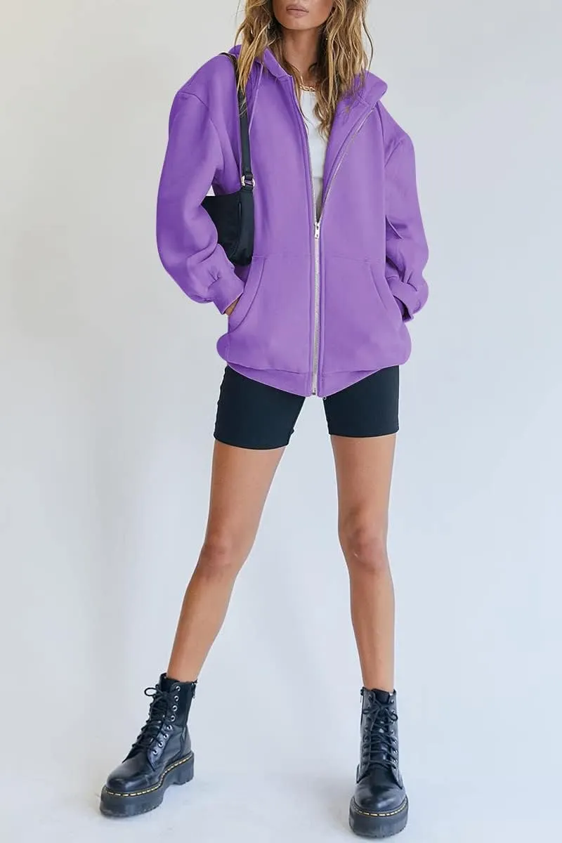 Women's Cute Hoodies Teen Girl Fall Jacket Oversized Sweatshirts Casual Drawstring Zip Up Y2K Hoodie with Pocket