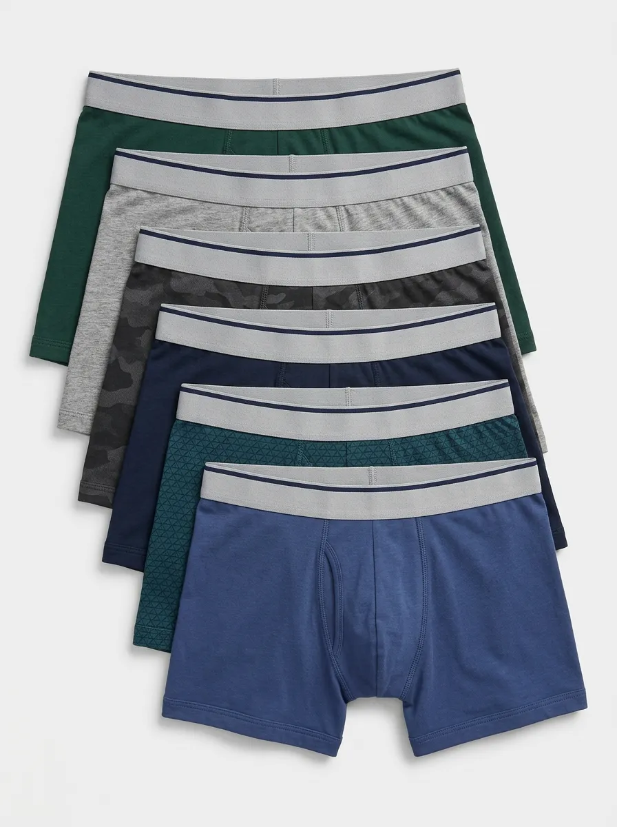 Men's Multi Patterned Assorted Color Contrast Waistband 6-Pack Boxer Briefs