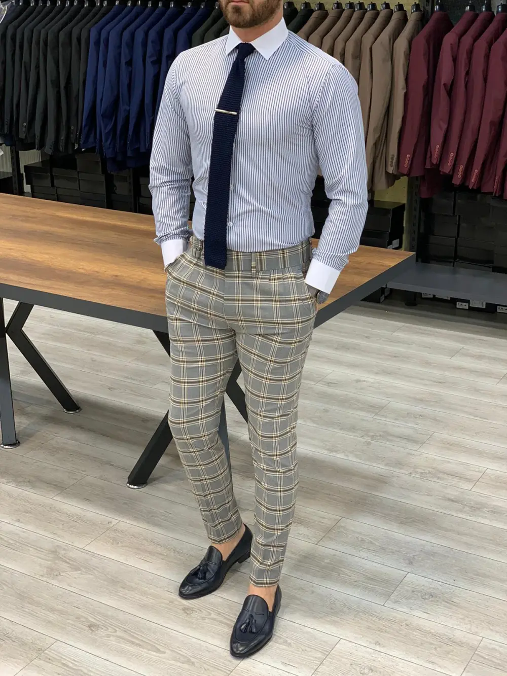 Refined Classic Slim Fit Plaid Tailored Trousers