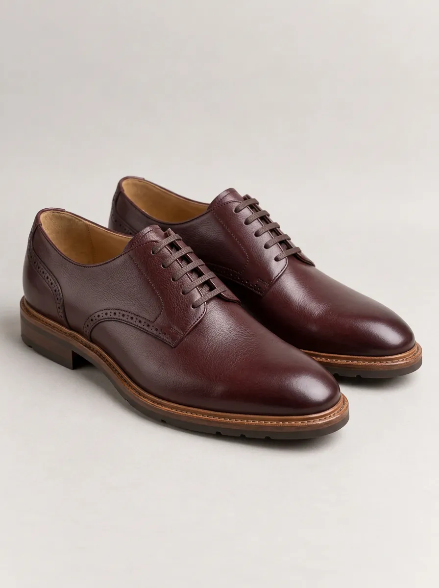 Men's Burgundy Brogue Dress Shoes with Leather and Brogue Detailing