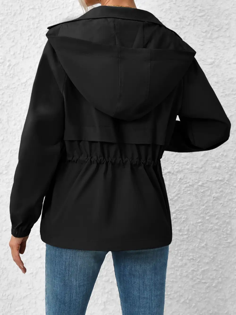 Drawstring Zip-up Hooded Jacket