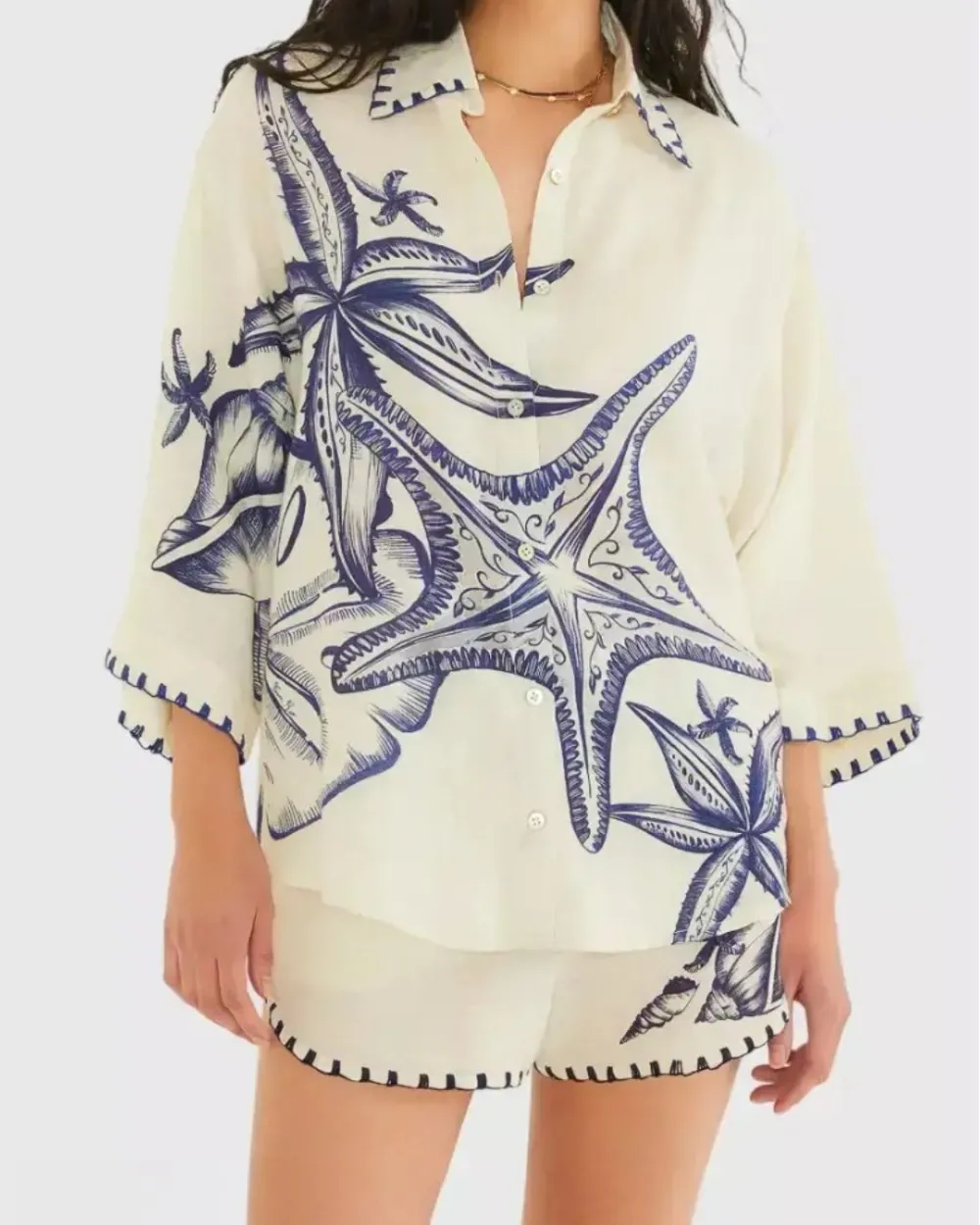 Seashell Print Shirt and Shorts Set