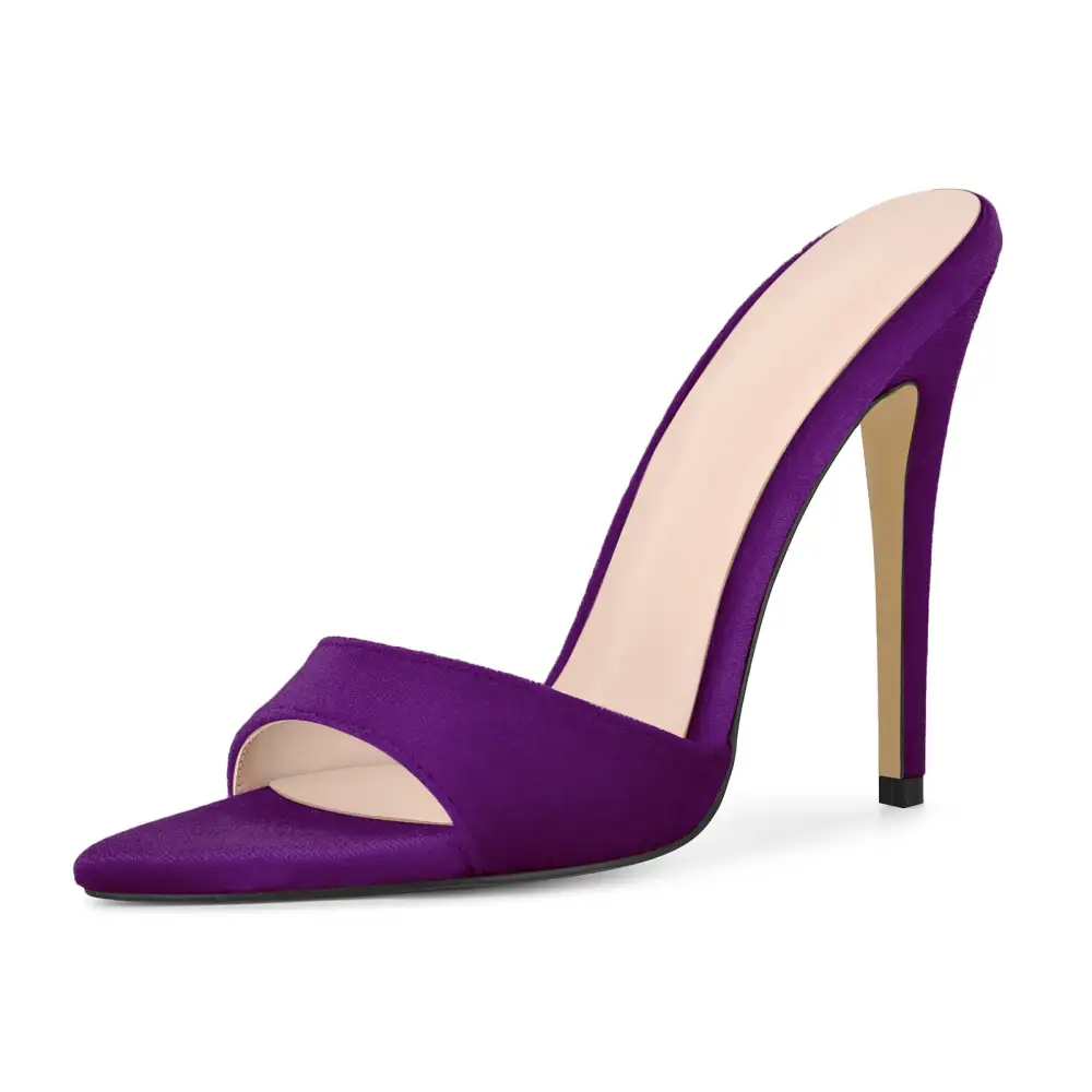 Velvet Pointed Toe Slip On Mule Sandals
