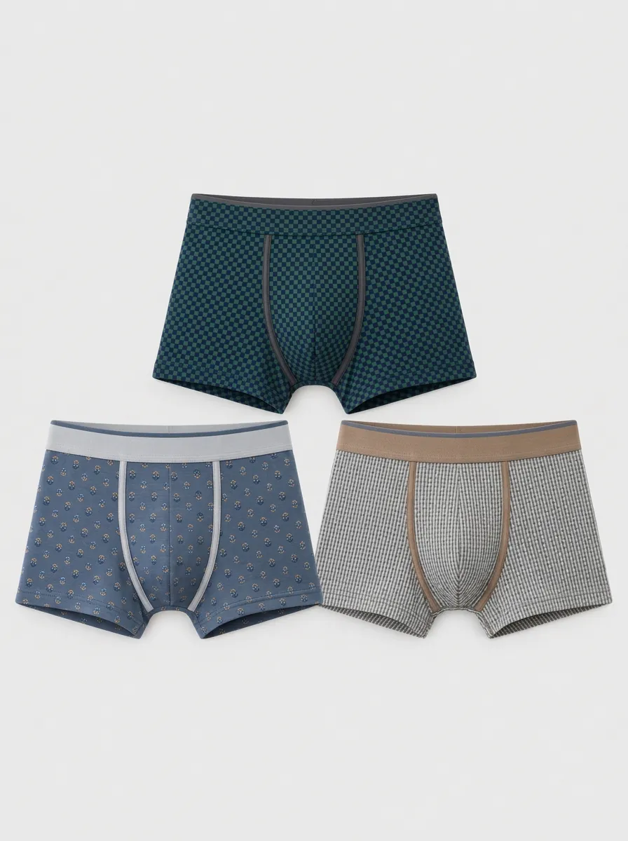 Men's Multi-Pack Checkered Floral Pattern Printed Boxer Briefs
